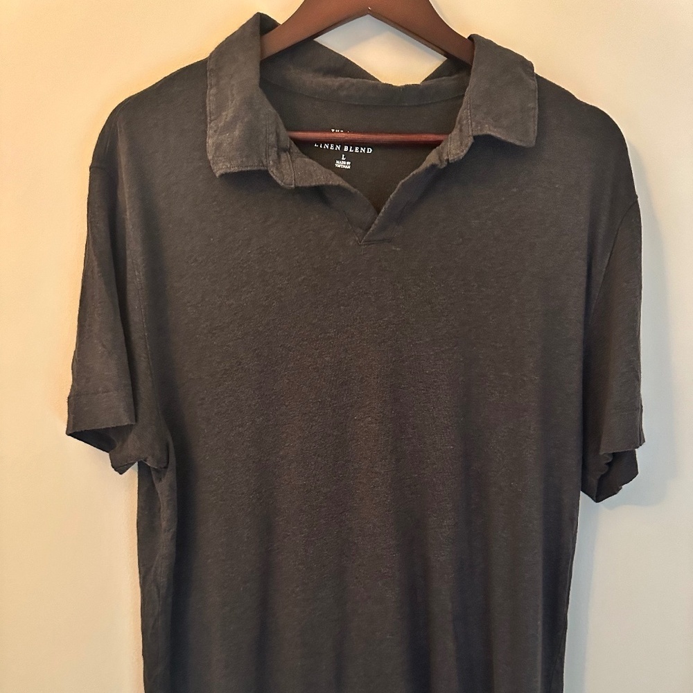 Abercrombie & Fitch Men’s Linen-Blend Polo – Dark Grey – Size L
